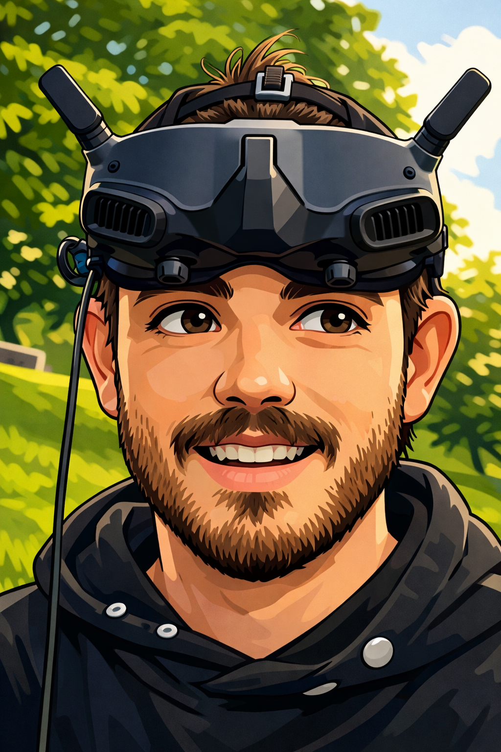 Antoine, pilote FPV certifié en Estrie, portant ses lunettes FPV